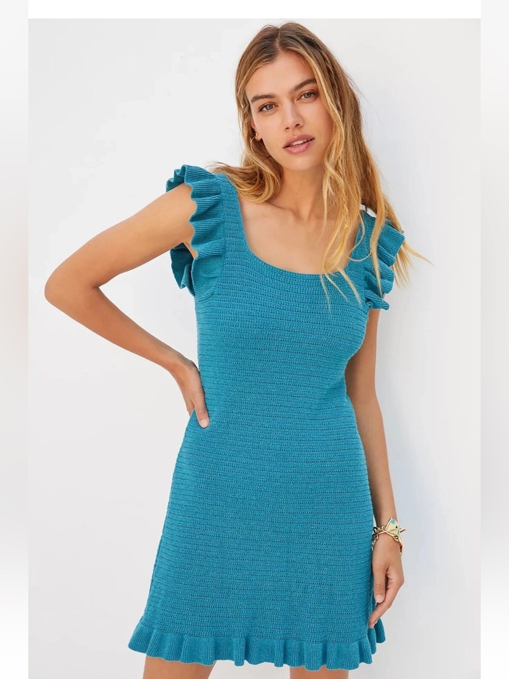 NWT Anthropologie Ruffled Pointelle Mini Dress s romantic